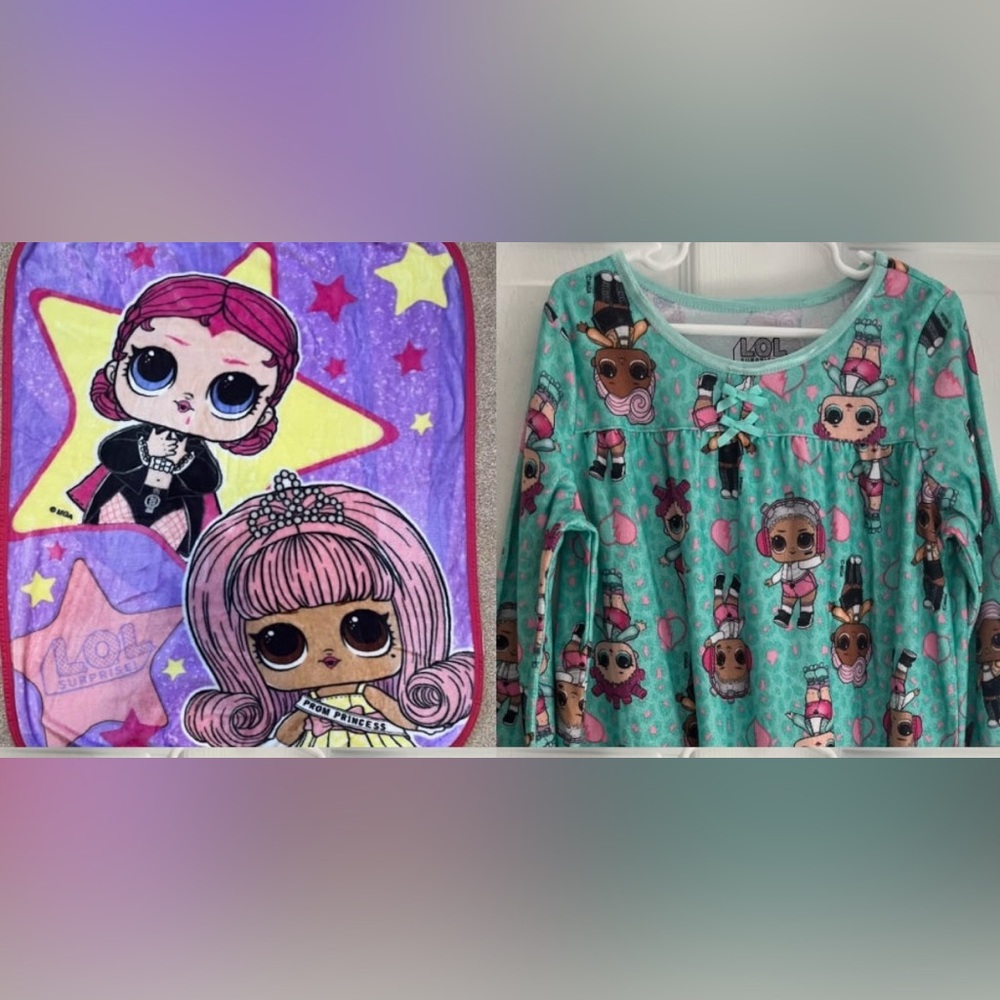 LOL Surprise Girls Nightgown Size 10 & Blanket/Throw Bundle